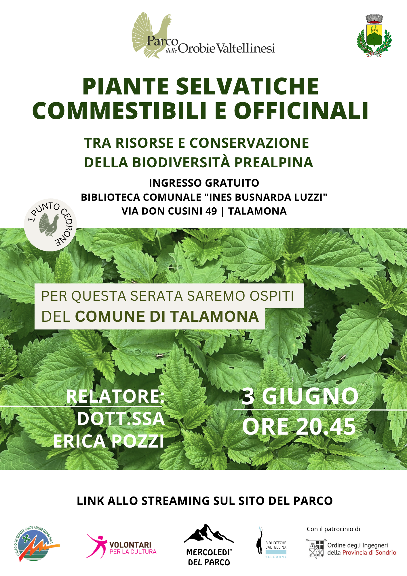 Locandina del "Mercoledì del Parco" programmato in data 3 giugno