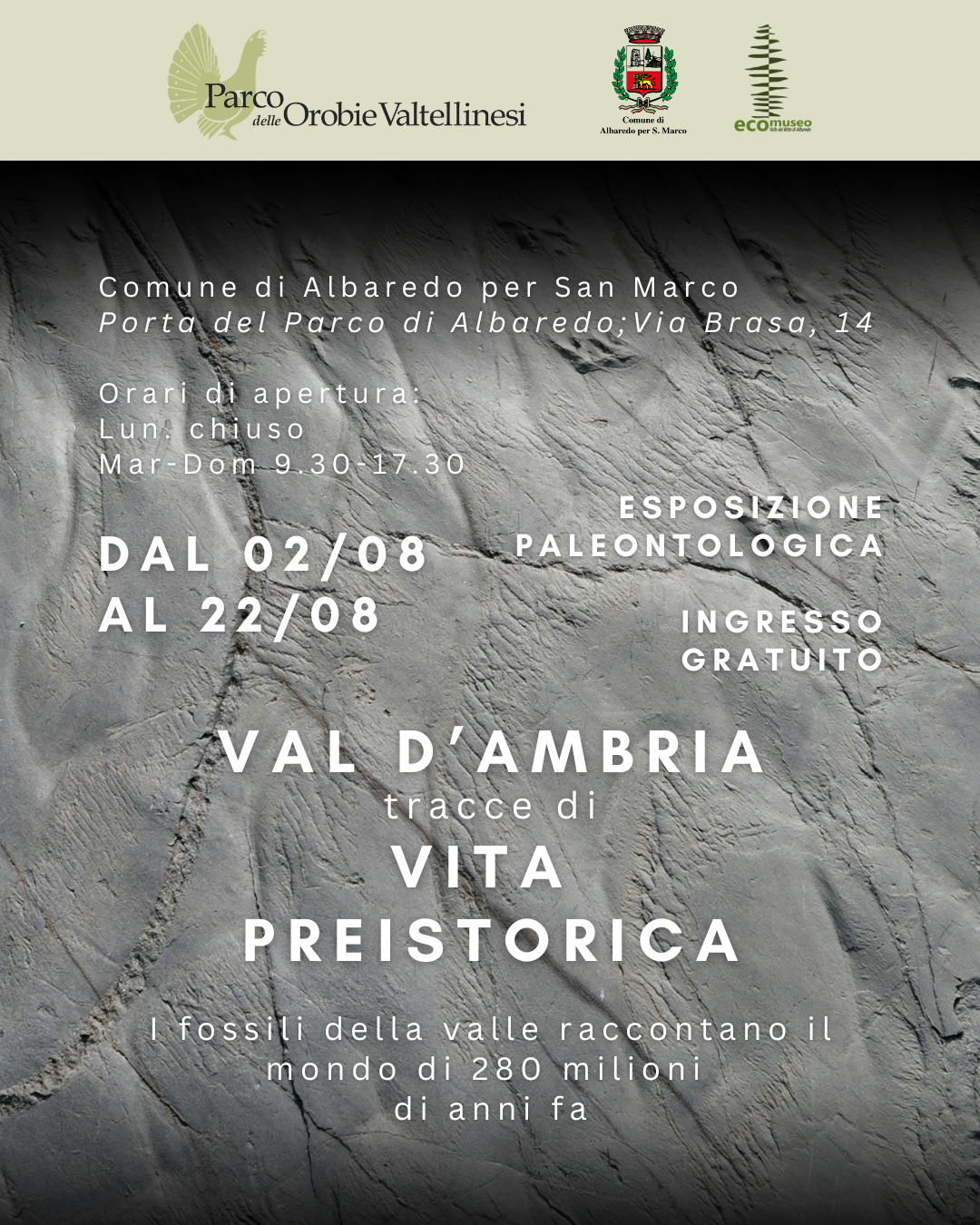 Locandina esposizione paleontologica ad Albaredo